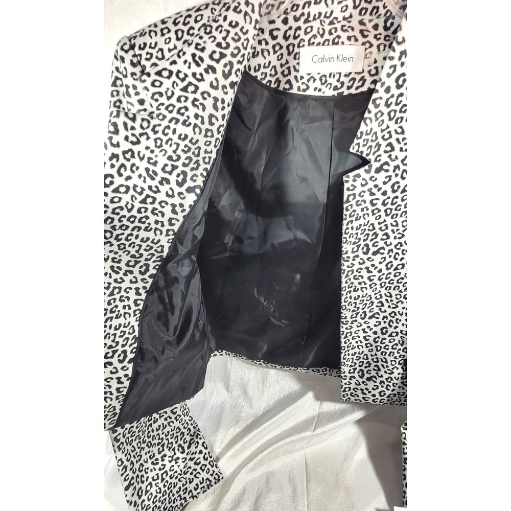 Calvin Klein Open Front Crop Suit Blazer Jacket - Black/White Leopard - Size 6 - Picture 5 of 7